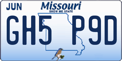 MO license plate GH5P9D