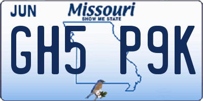 MO license plate GH5P9K