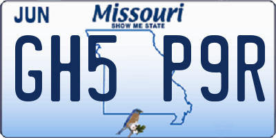 MO license plate GH5P9R