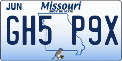 MO license plate GH5P9X