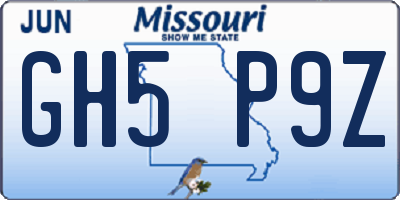 MO license plate GH5P9Z