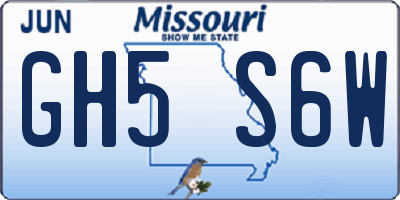 MO license plate GH5S6W