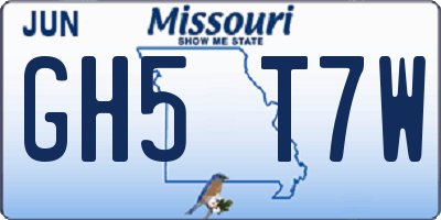 MO license plate GH5T7W