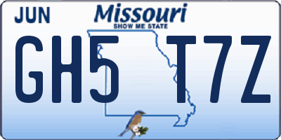 MO license plate GH5T7Z