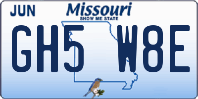 MO license plate GH5W8E