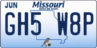 MO license plate GH5W8P