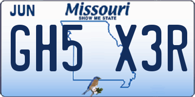 MO license plate GH5X3R