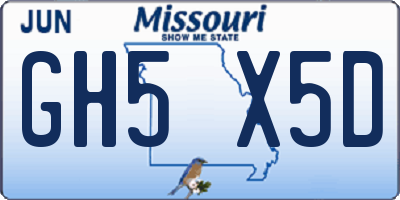 MO license plate GH5X5D