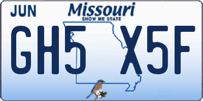 MO license plate GH5X5F