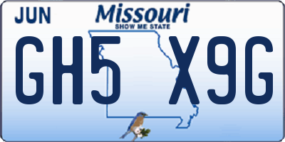 MO license plate GH5X9G