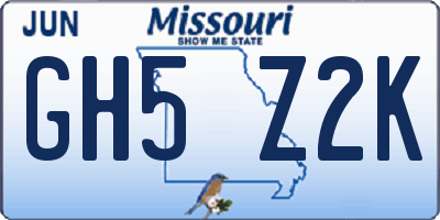 MO license plate GH5Z2K