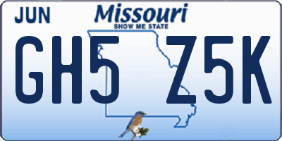 MO license plate GH5Z5K