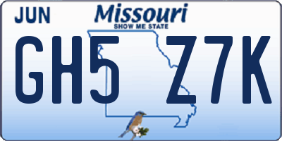 MO license plate GH5Z7K