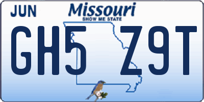 MO license plate GH5Z9T