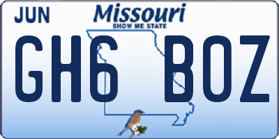 MO license plate GH6B0Z