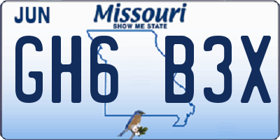 MO license plate GH6B3X