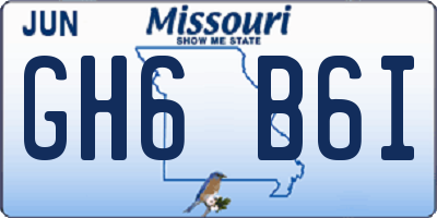 MO license plate GH6B6I