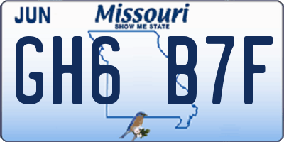 MO license plate GH6B7F