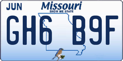 MO license plate GH6B9F