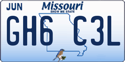 MO license plate GH6C3L