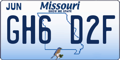 MO license plate GH6D2F