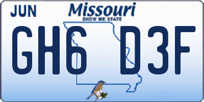 MO license plate GH6D3F