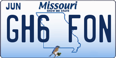 MO license plate GH6F0N