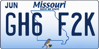 MO license plate GH6F2K