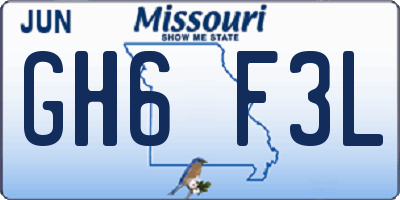 MO license plate GH6F3L