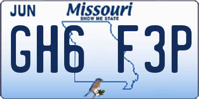 MO license plate GH6F3P