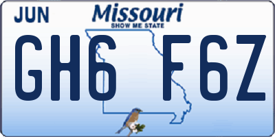 MO license plate GH6F6Z