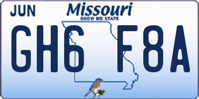 MO license plate GH6F8A