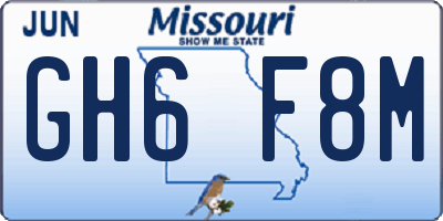 MO license plate GH6F8M