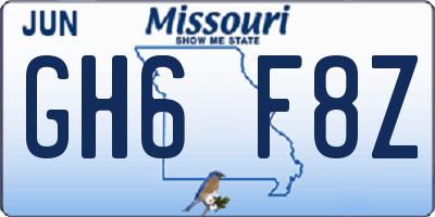 MO license plate GH6F8Z