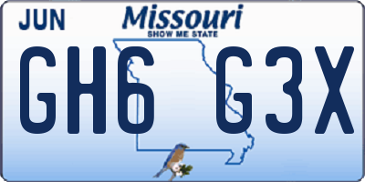 MO license plate GH6G3X