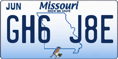 MO license plate GH6J8E