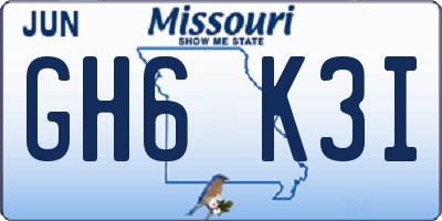 MO license plate GH6K3I