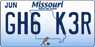MO license plate GH6K3R