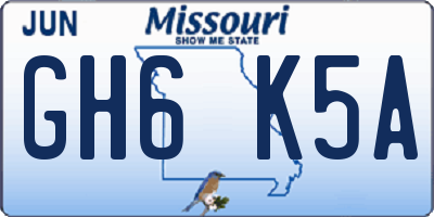 MO license plate GH6K5A