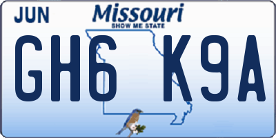 MO license plate GH6K9A