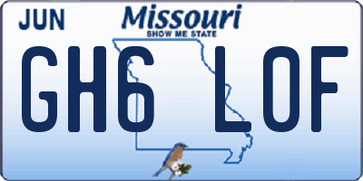 MO license plate GH6L0F