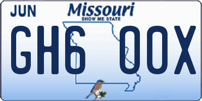 MO license plate GH6O0X
