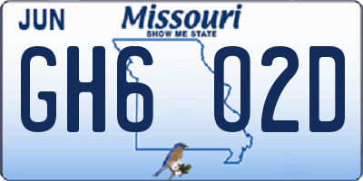 MO license plate GH6O2D