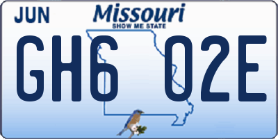 MO license plate GH6O2E