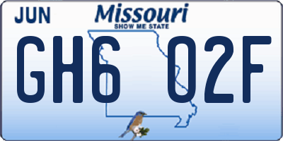 MO license plate GH6O2F