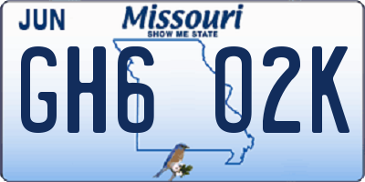 MO license plate GH6O2K