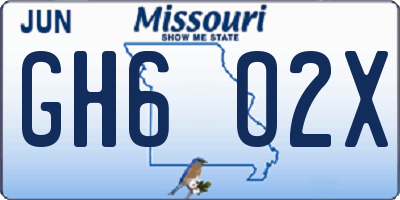MO license plate GH6O2X