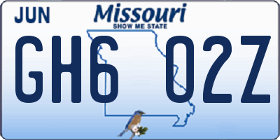 MO license plate GH6O2Z