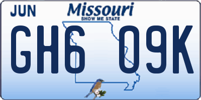 MO license plate GH6O9K