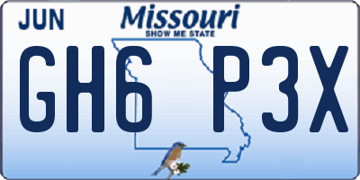 MO license plate GH6P3X
